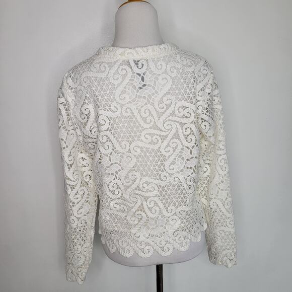 Yoana Baraschi White Lace Jacket Cropped Semi Sheer Scalloped Women 8 - Picture 3 of 14
